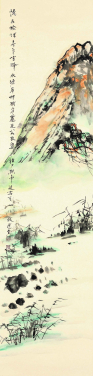 《榆城雪霽》
饒宗頤（1917–2018）
1988年
設色水墨紙本立軸
高138 x 闊34厘米

圖片來源：饒宗頤學術館